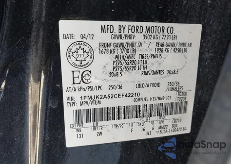 2012 Ford Expedition Max Limited from USA, damaged, VIN 1FMJK2A52CEF42210